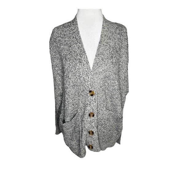 RDI Button Front Cardigan Sweater Knit Pockets Gray Cotton Blend Large NWT - Picture 1 of 7